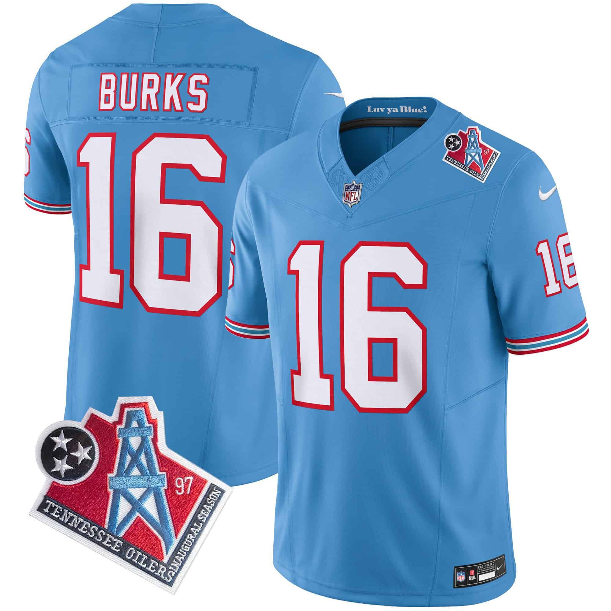 Men Tennessee Titans #16 Burks Light Blue 1997 Throwback 2024 Nike Limited Vapor NFL Jersey->indianapolis colts->NFL Jersey